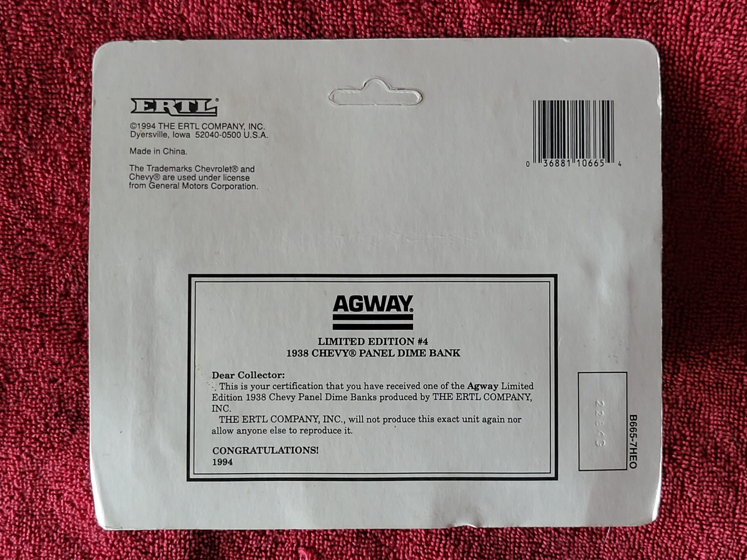 1938 Chevy Panel Dime Bank AGWAY 1994 ERTL Limited Edition #4 New - Image 2