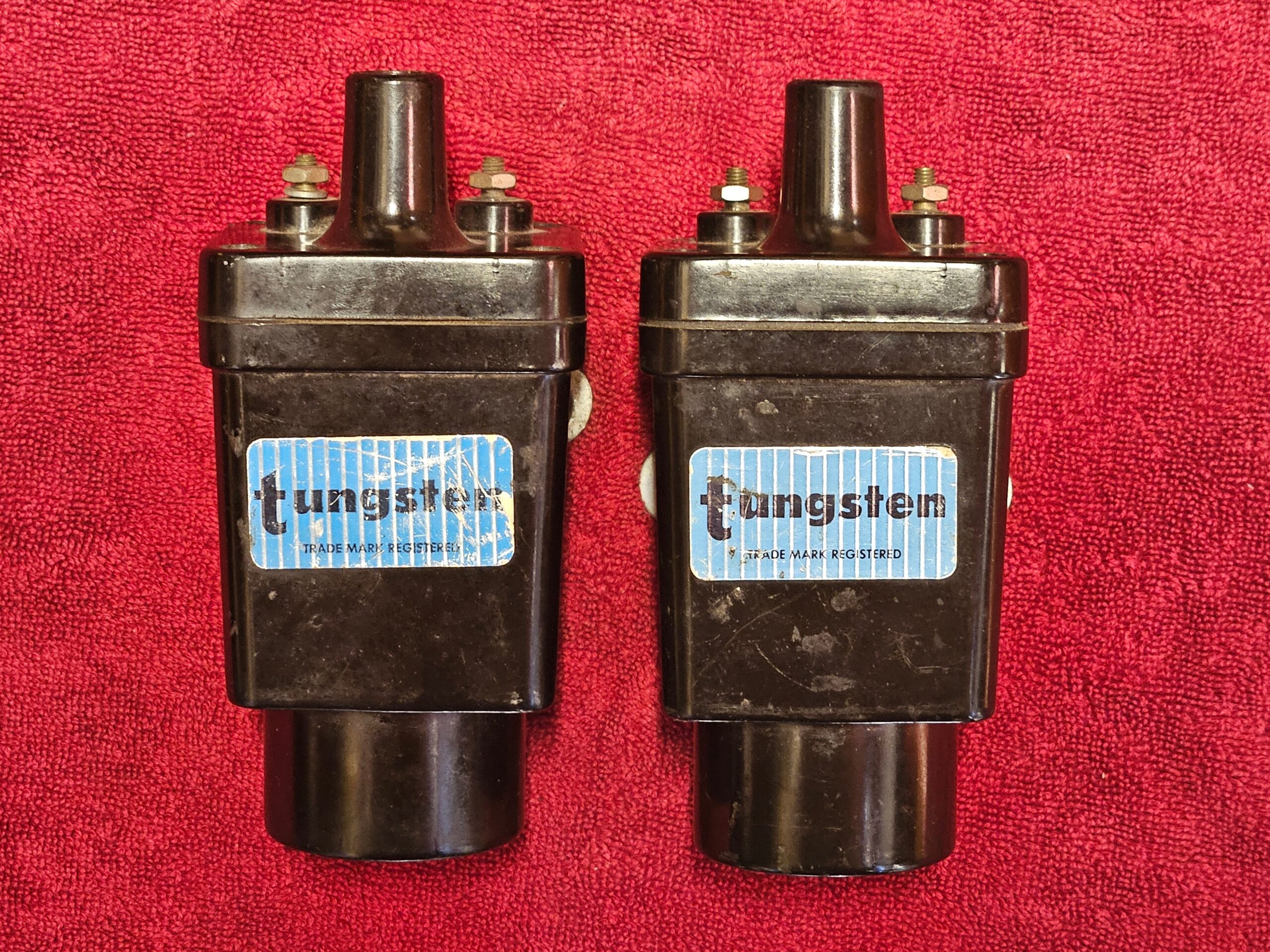 Tungsten Ignition Coils Matched Pair with Mounting Brackets USED Flathead