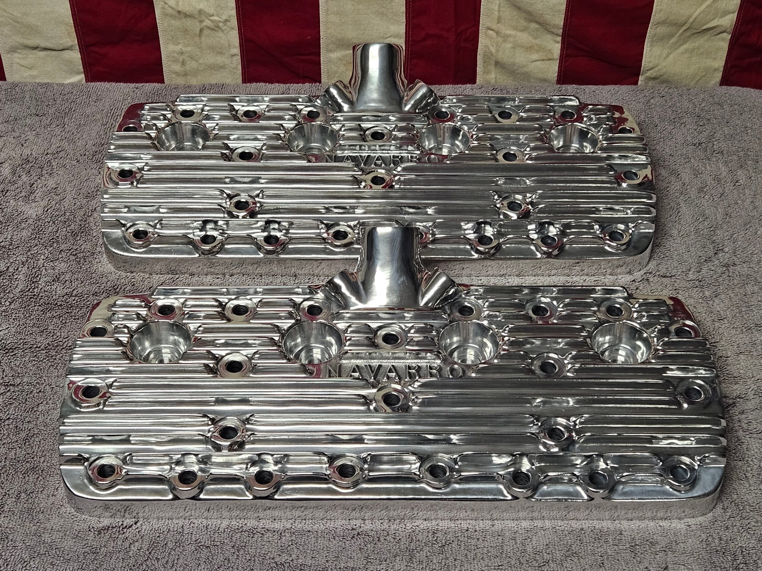 Navarro 59A Ford Flathead V8 Finned Aluminum Heads Pair New Polished 24-Stud