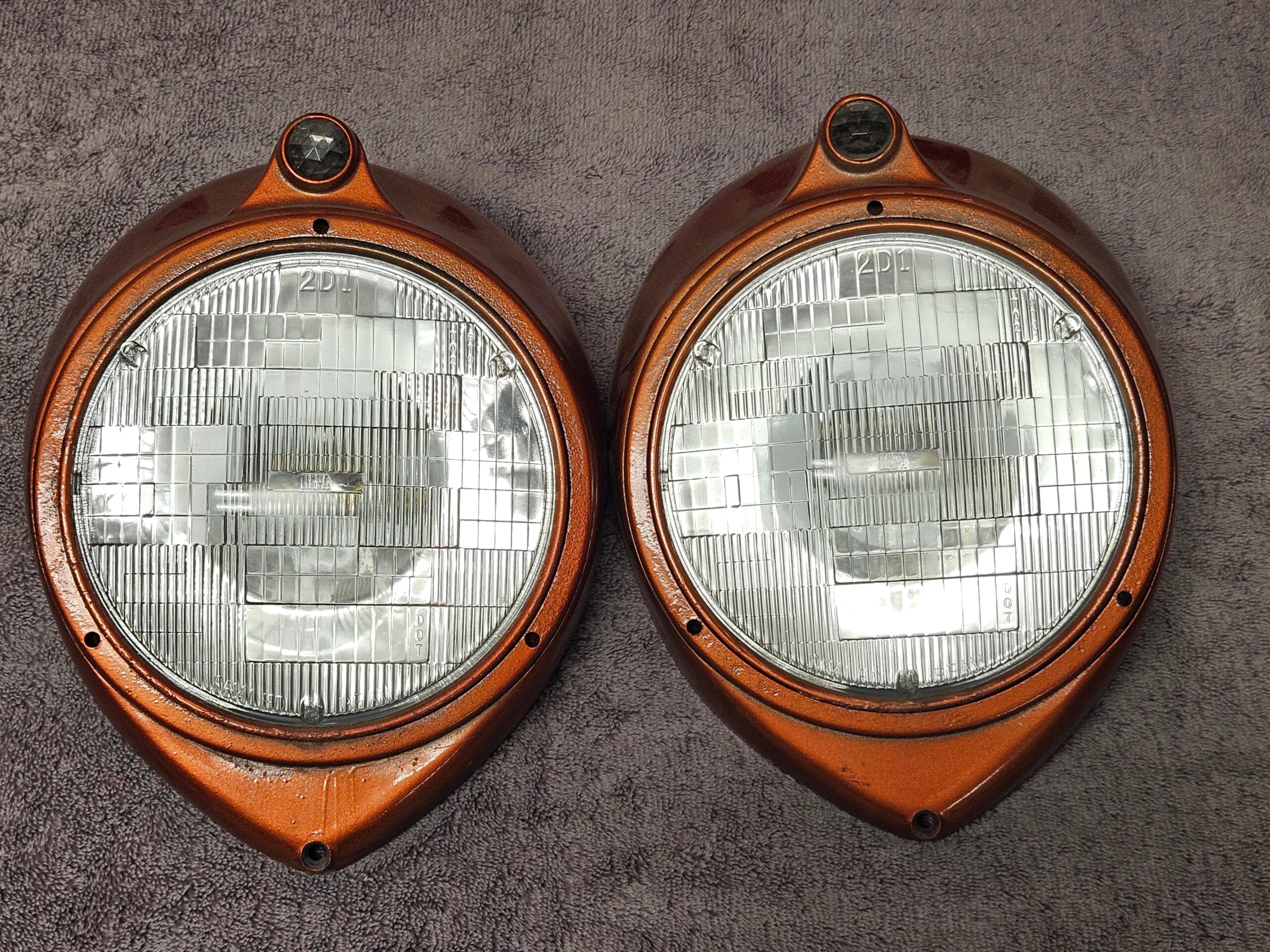 1937-1939 Ford Jeweled Sealed Beam Headlight Conversion Kit Pair Used